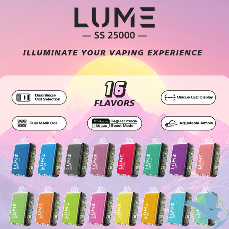 Lume SS25000 Puffs Disposable Vape Device With Dual Single Coil Selection Unique LED Screen Display of 5 WHOLESALE 87675